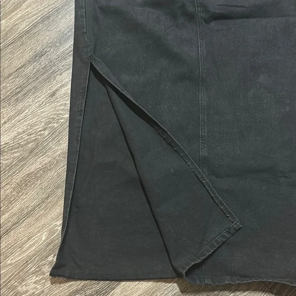 High Waisted Black Denim Maxi Pencil Skirt with Slit - Picture 6 of 6